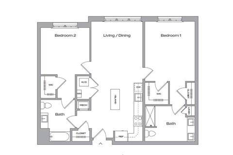 Floor plan for 2 beds, 2 baths, 1146 sqft